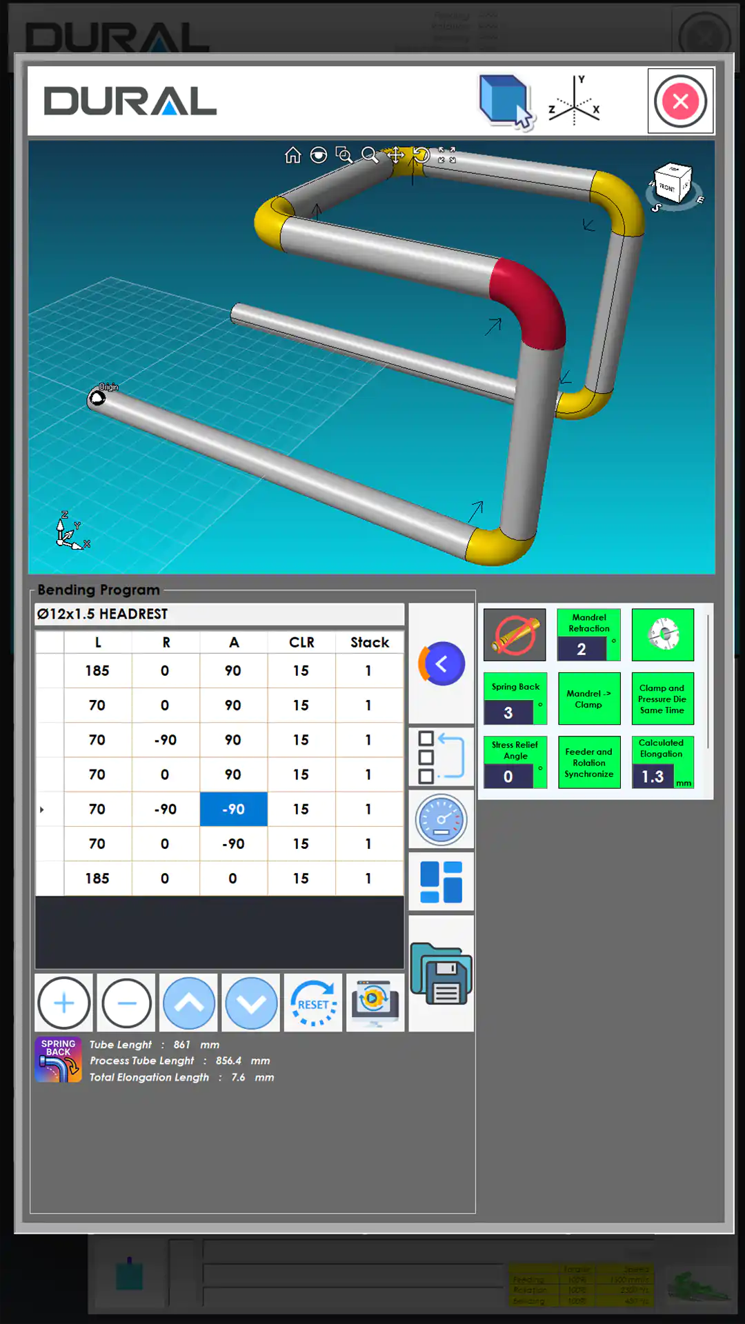 MyDural ETU advanced LRA programming screen with live 3D tube model