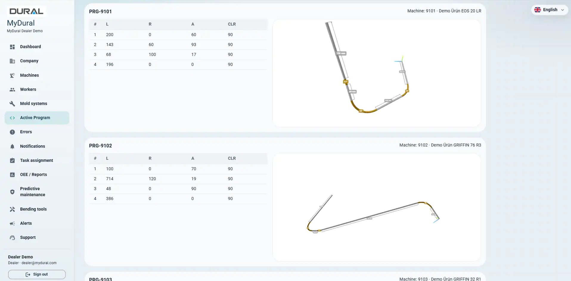 MyDural active bending program with LRA data and 3D tube model