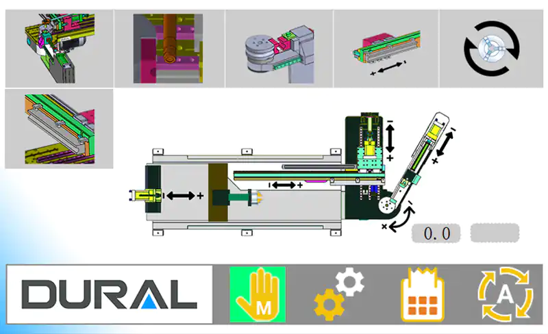 MyDural NC Controller manual setup screen with machine component graphics